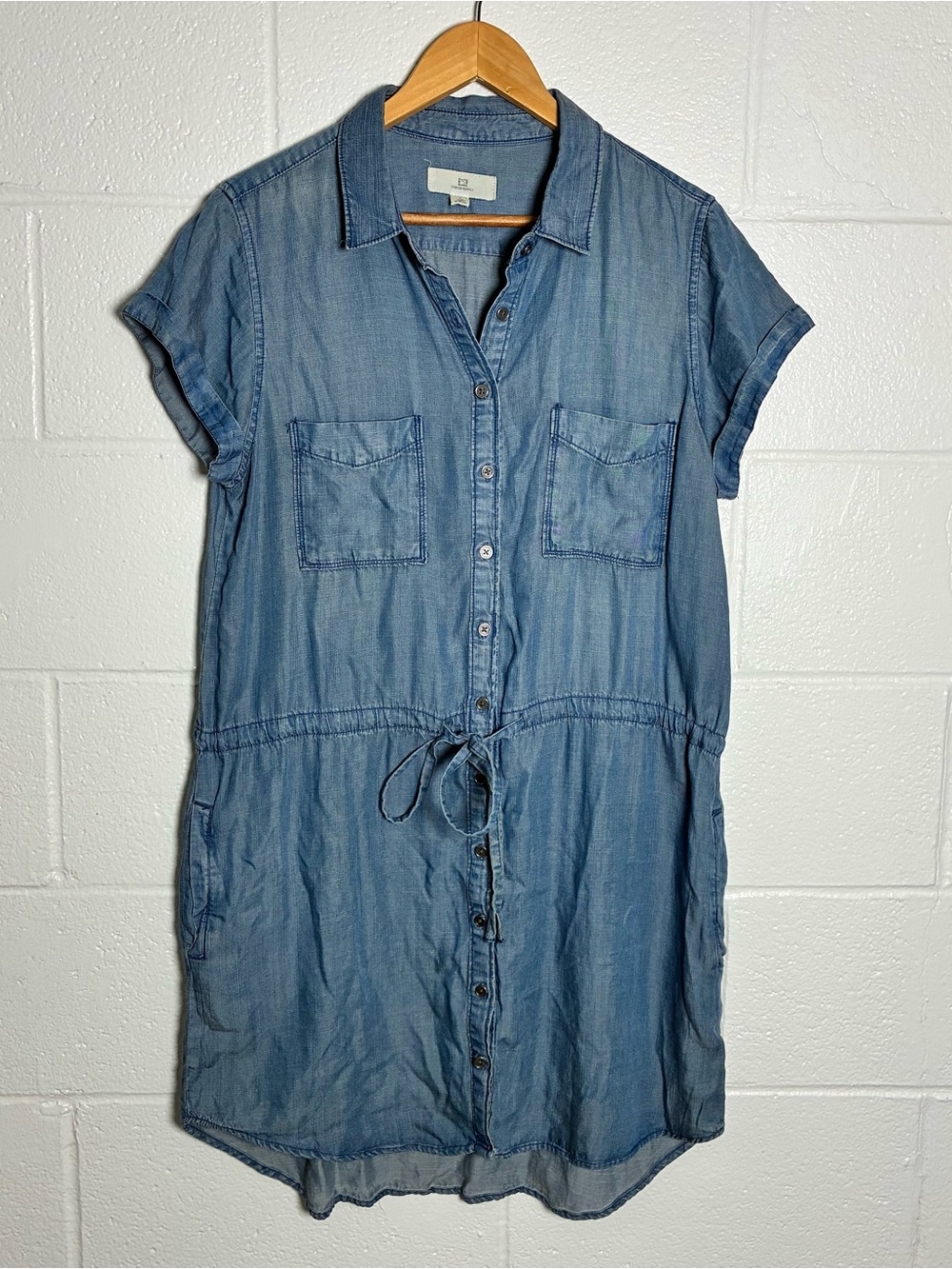Thread & Supply Tencel button down shirt dress with tie waist and pockets